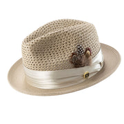 Glossaric Collection: Montique Khaki Solid Color Pinch Mesh Braided Fedora With Matching Satin Ribbon Hat