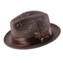 Glossaric Collection: Brown Solid Color Pinch Braided Fedora With Matching Satin Ribbon Hat