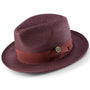 Aurorify Collection: Wine Braided Wide Brim Pinch Fedora Matching Grosgrain Ribbon Hat