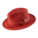 Aurorify Collection: Crimson Braided Wide Brim Pinch Fedora Matching Grosgrain Ribbon Hat