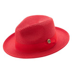 Aurorify Collection: Red Braided Wide Brim Pinch Fedora Matching Grosgrain Ribbon Hat