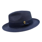Aurorify Collection: Navy Braided Wide Brim Pinch Fedora Matching Grosgrain Ribbon Hat