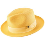 Aurorify Collection: Canary Braided Wide Brim Pinch Fedora Matching Grosgrain Ribbon Hat