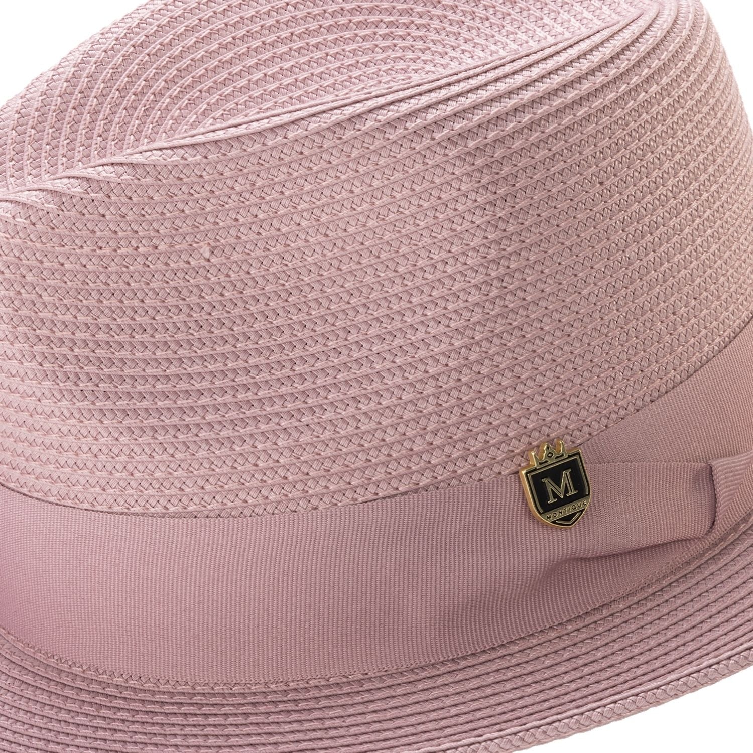 montique blush braided fedora hat with 2.5 inch wide brim