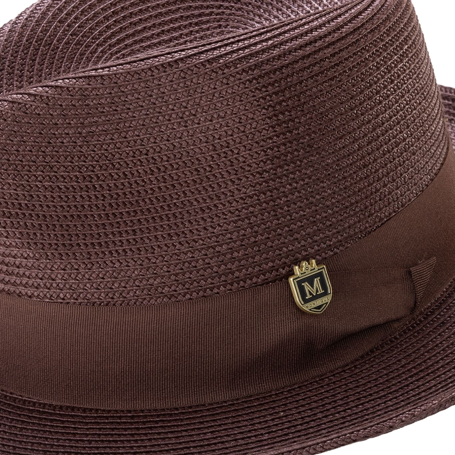 montique brown braided fedora hat with 2.5 inch wide brim