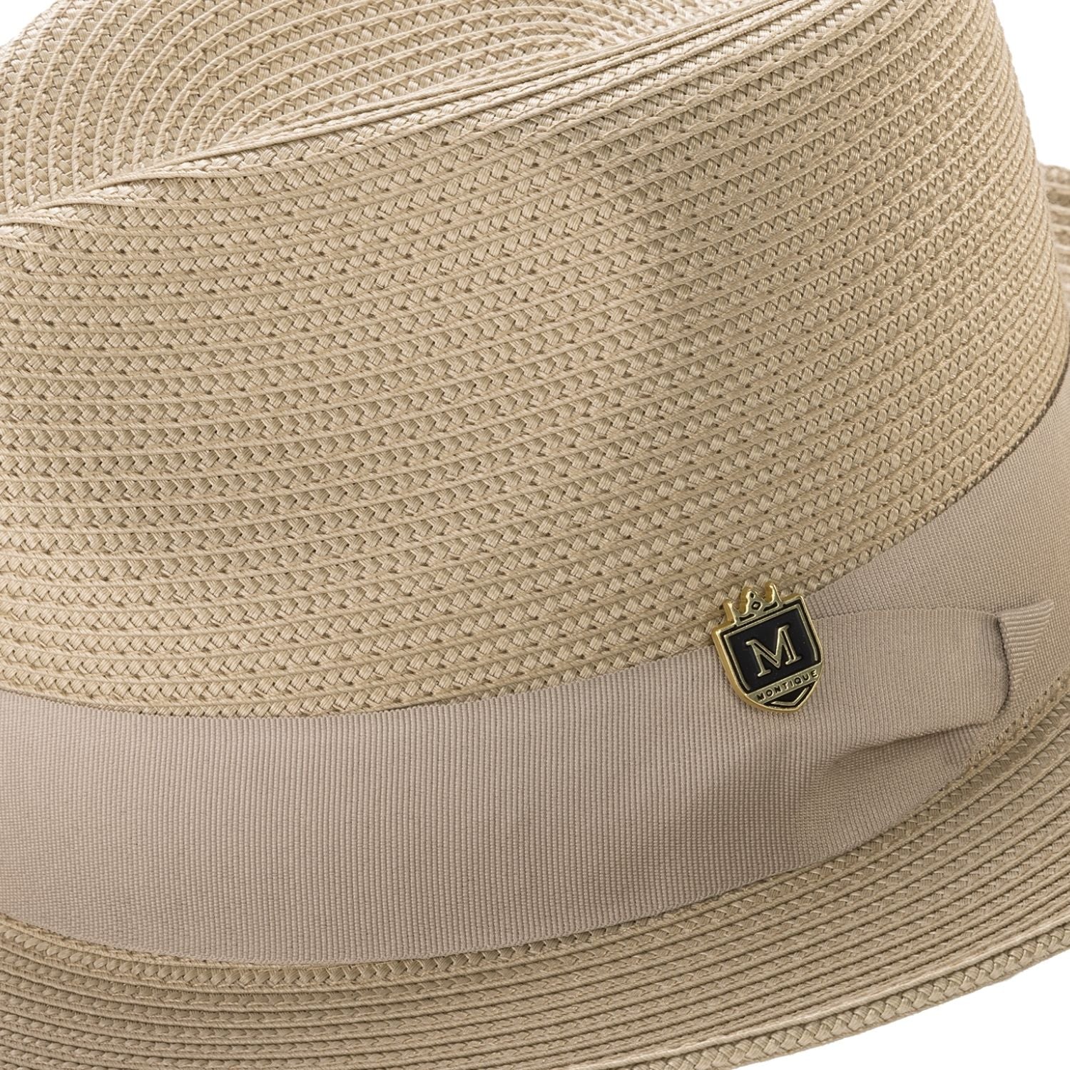montique khaki braided fedora hat with 2.5 inch wide brim