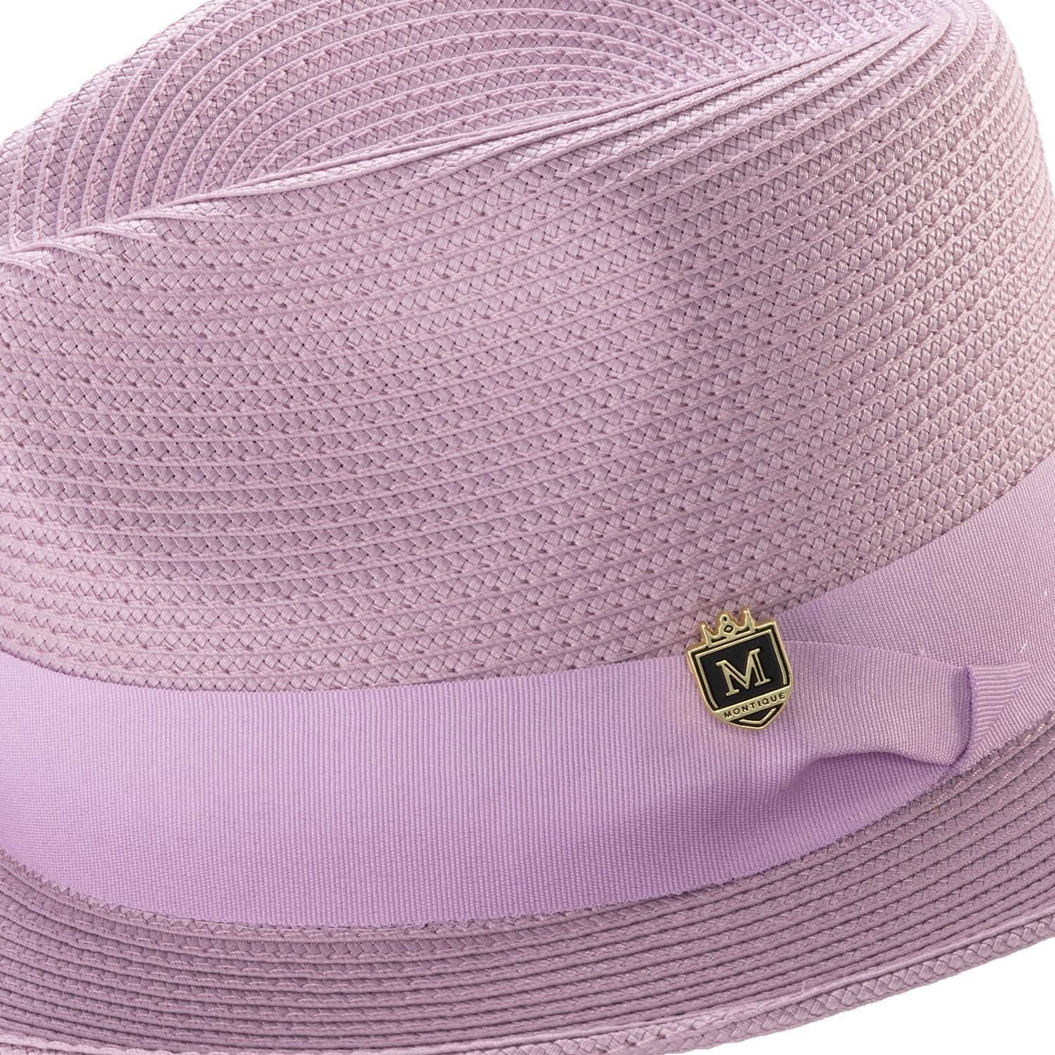 lavender montique peach braided fedora hat with 2.5 inch wide brim