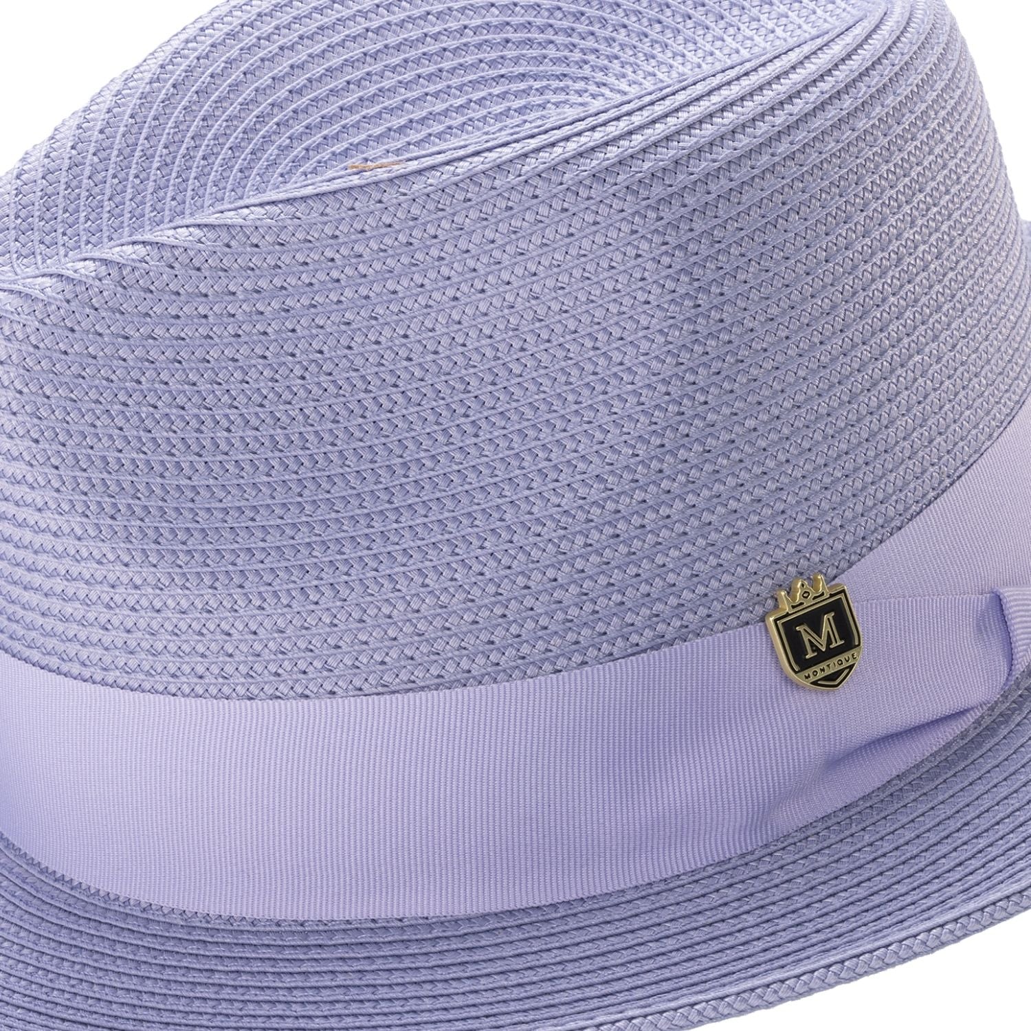 montique lilac braided fedora hat with 2.5 inch wide brim