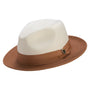 Galanza Collection: Cognac Two-tone Pinch Fedora With Matching Grosgrain Ribbon- Wide Brim H47