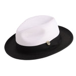 Galanza Collection: Black Two-tone Pinch Fedora With Matching Grosgrain Ribbon- Wide Brim H47