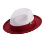 Galanza Collection: Red Two-tone Pinch Fedora With Matching Grosgrain Ribbon- Wide Brim H47