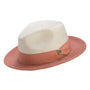 Galanza Collection: Coral Two-tone Pinch Fedora With Matching Grosgrain Ribbon- Wide Brim H47