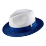 Galanza Collection: Royal Blue Two-tone Pinch Fedora With Matching Grosgrain Ribbon- Wide Brim H47