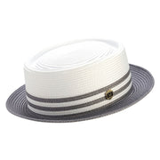 Andaras Collection: Montique Grey Straw Pork Pie Two Tone Hat