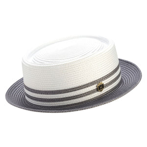 Andaras Collection: Montique Grey Straw Pork Pie Two Tone Hat