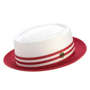Andaras Collection: Montique Red Straw Pork Pie Two Tone Hat