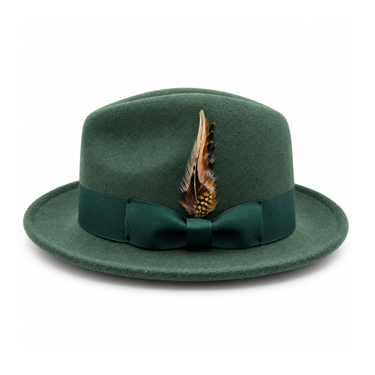 Hunter Montique Lightfelt wide brim wool felt fedora hat side view with pinch crown and black grosgrain band