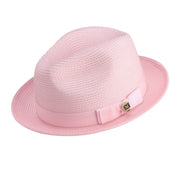 Rubique Collection: Montique Men's Braided Two Tone Stingy Brim Pinch Fedora Hat in Pink