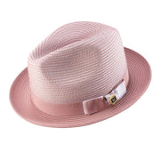Rubique Collection: Montique Men's Braided Two Tone Stingy Brim Pinch Fedora Hat in Rose