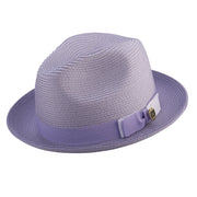 Rubique Collection: Montique Men's Braided Two Tone Stingy Brim Pinch Fedora Hat in Lavender