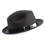 Innovique Collection: Black White Bottom Braided Stingy Brim Pinch Fedora Hat