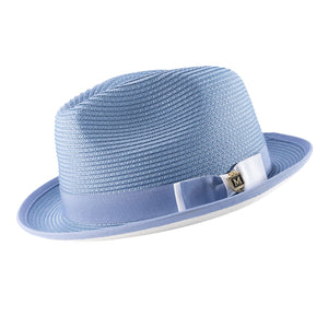 Chambray and White Braided Stingy Brim Fedora Hat by Montique