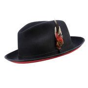 Black Small Felt Band Red Bottom Wool Felt Dress Hat 2 1/4 Brim by Montique