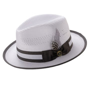 White & Grey Dual-Tone Ribbon Fedora Hat by Montique