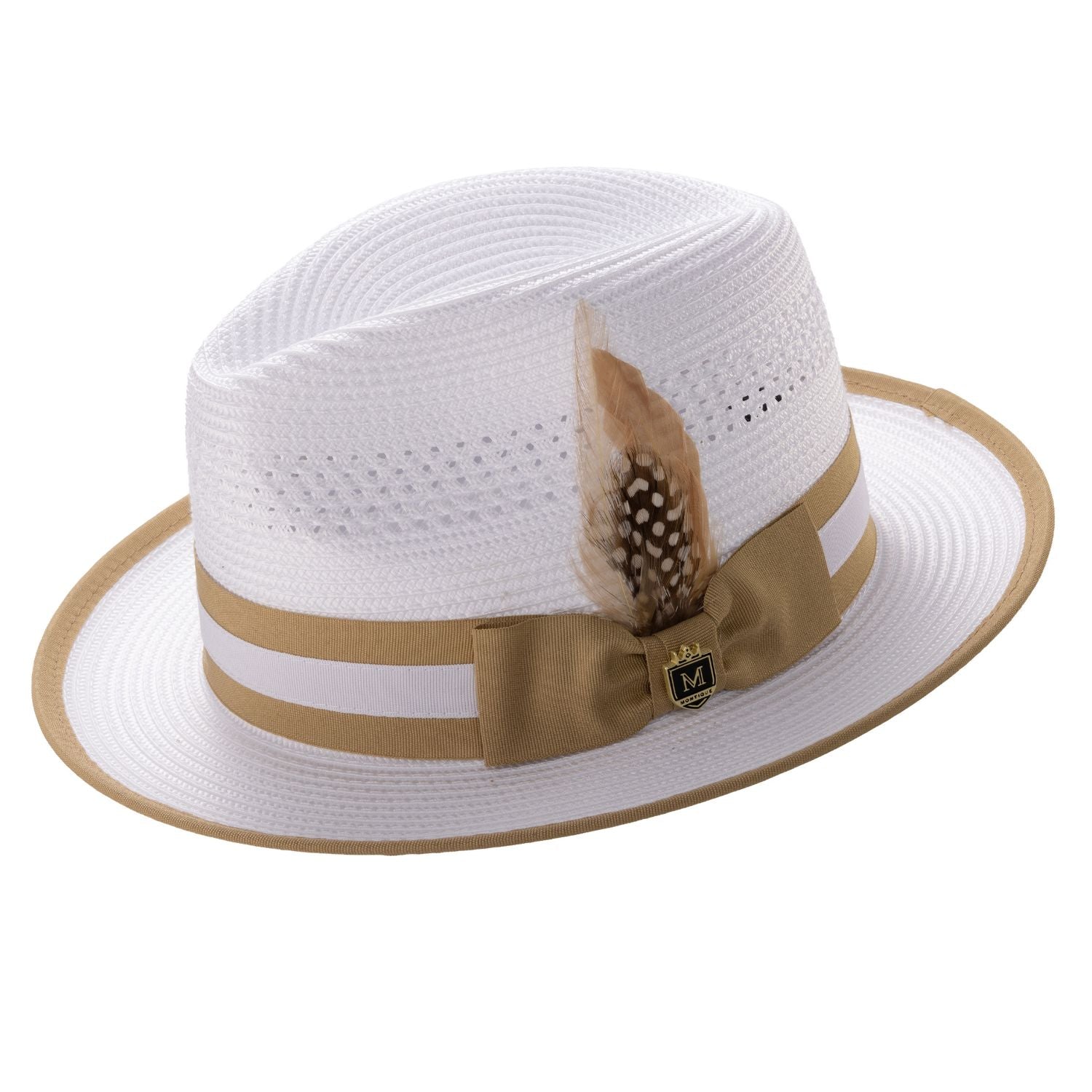 white mustard dual tone ribbon fedora hat