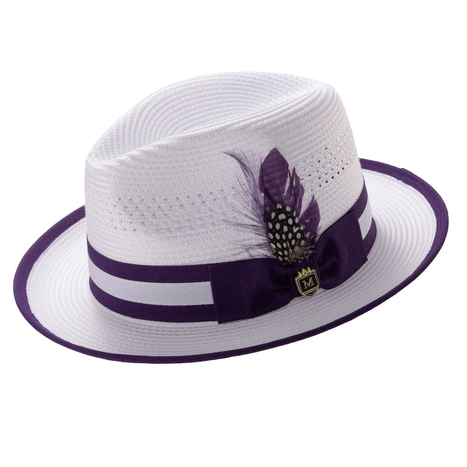 White Purple Dual-Tone Ribbon Fedora Hat by Montique – Suits & More