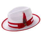 white red dual tone ribbon fedora hat