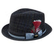 Ashford Collection: Scala Tweed Wool Blend Fedora with 1 3/4” Brim and Double Bow - Navy