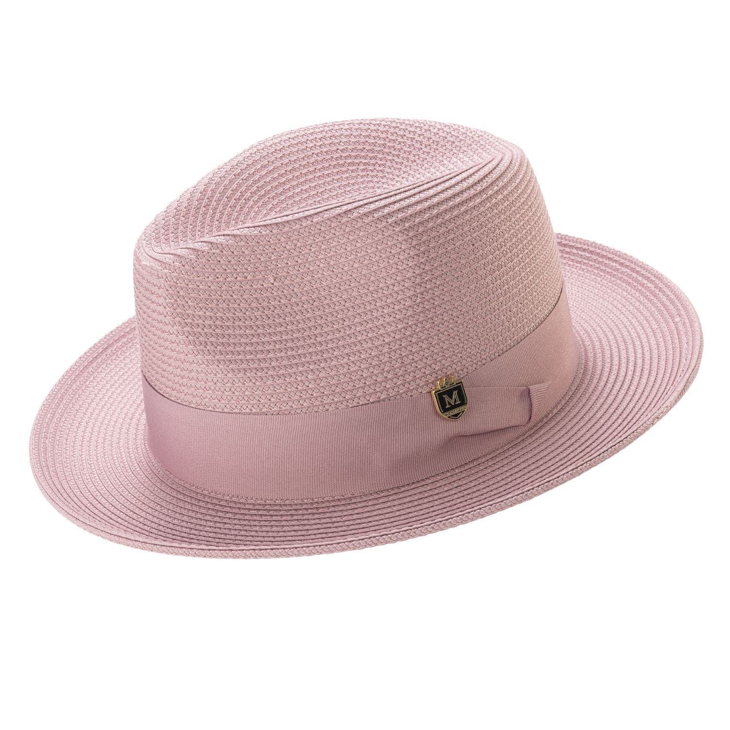blush braided wide brim pinch crown fedora with grosgrain ribbon band