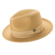 Mustard Braided Wide Brim Pinch Crown Fedora Hat with Matching Grosgrain Ribbon
