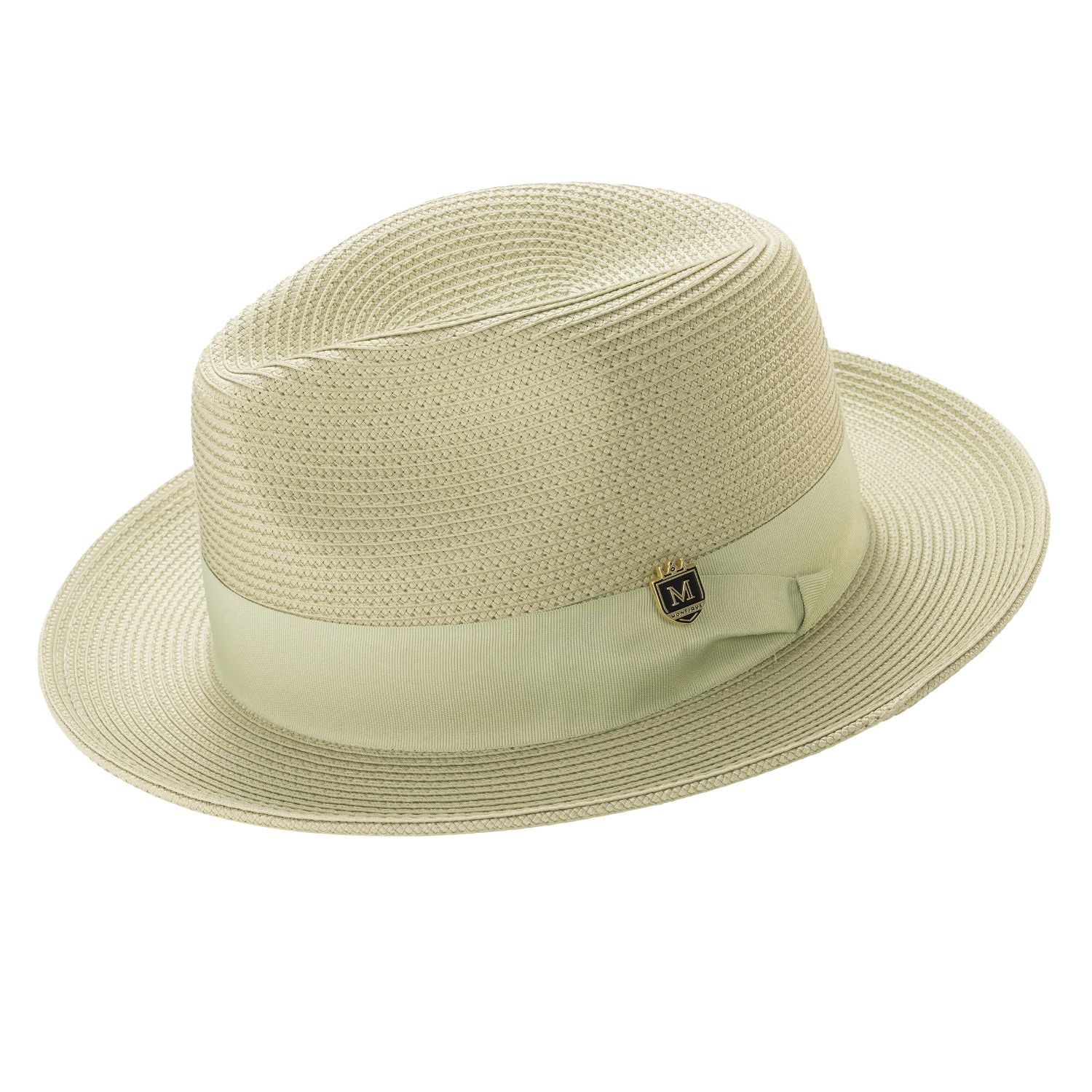 mint braided wide brim pinch crown fedora with grosgrain ribbon band