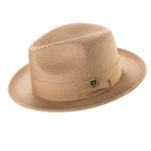 camel braided wide brim pinch crown fedora with grosgrain ribbon band