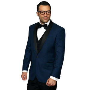 Men’s 3 Piece Tailored Fit Tuxedo with Peak Lapel and Black Pants - Indigo