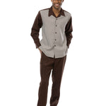 Montique 2-Piece Checkered Walking Suit- Brown Collar & Pants-2367