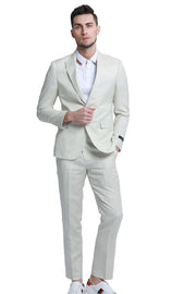 Couturious Collection: 2-Piece Slim Fit Solid Suit For Men In Ivory