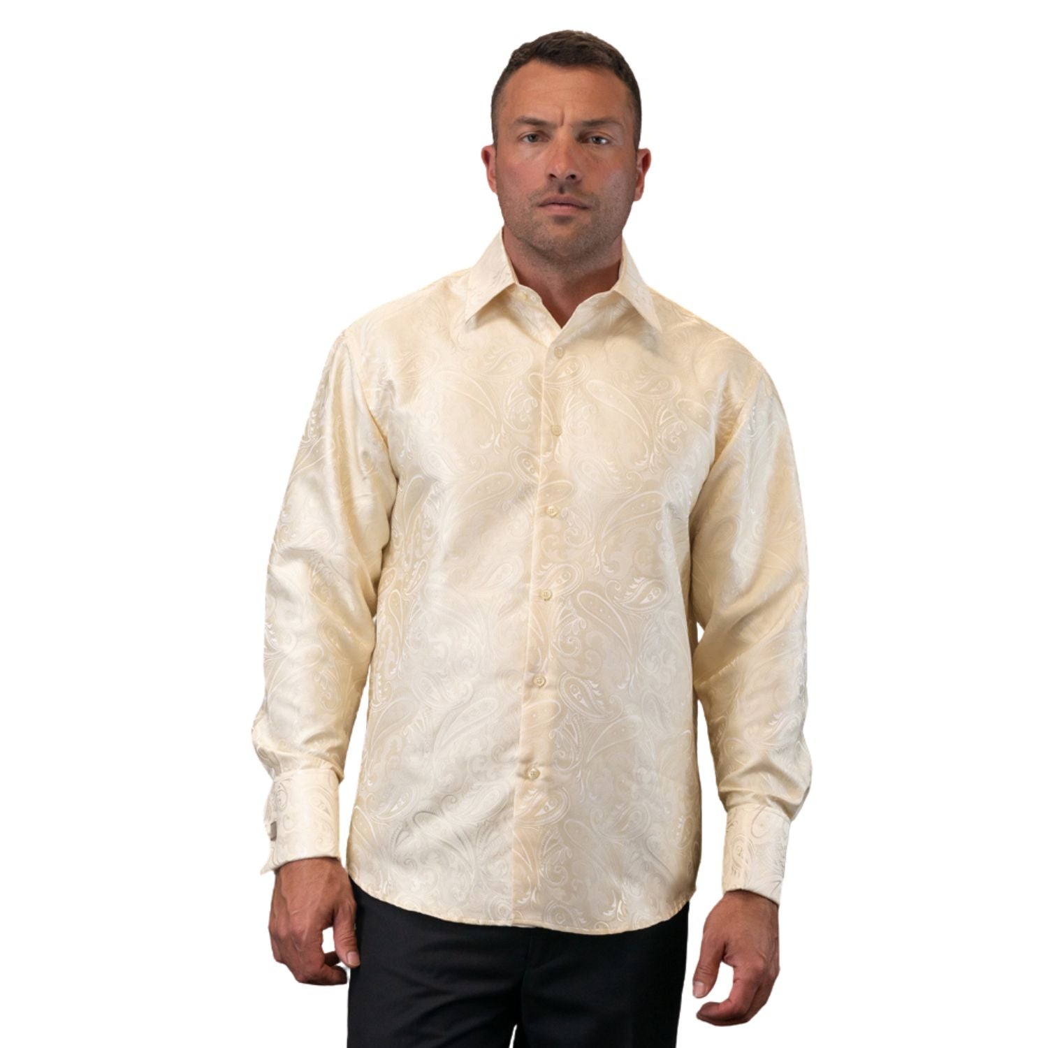 ivory dress shirt mens The Cameron Solid 2XL / Ivory made of a 60% Cotton/ 40% Microfiber Blend High-Quality Ivory Fancy Woven Long