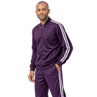 man in plum colored matching tracksuit set