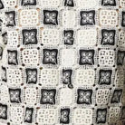 Close up of Stacy Adams black and ivory crochet woven geometric fabric pattern