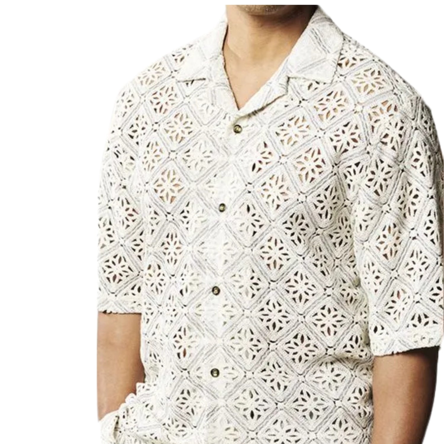 Men's Grey Crochet Woven Short Sleeve Shirt – Suits & More