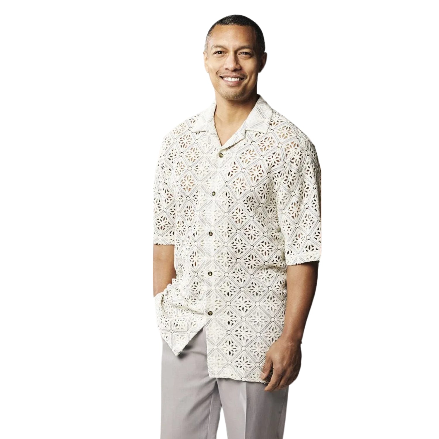 CITYSHOP sayakadevis クロシェ Men's Grey Crochet Woven Short Sleeve Shirt – Suits & More