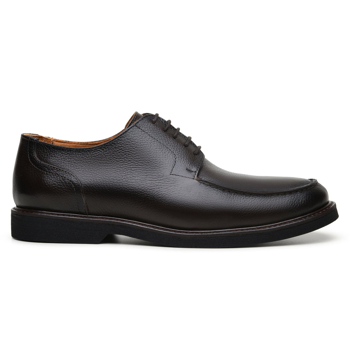 Side profile of brown suede lace-up dress shoe