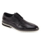 Black perforated leather moc toe lace-up dress shoe side view