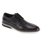 Black Perforated Leather Moc Toe Lace-Up Dress Shoes