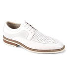 white perforated leather moc toe lace-up dress shoe side view