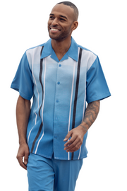 Sunset Collection: Men's Vertical Print Walking Suit Set In Light Blue - 2413