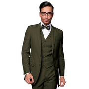 Sculptor Collection: 3-Piece Slim Fit Solid Suit For Men In Olive